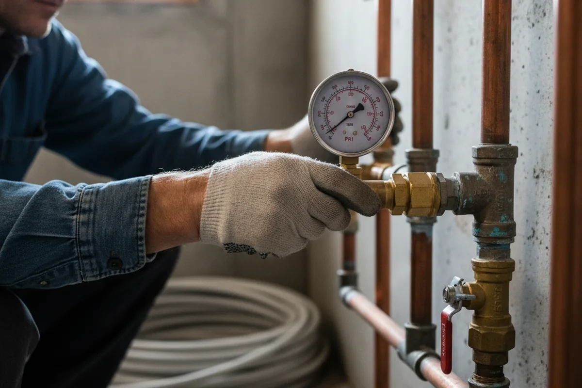 Pressure testing a repaired line during Water Line Repair in Huguenot